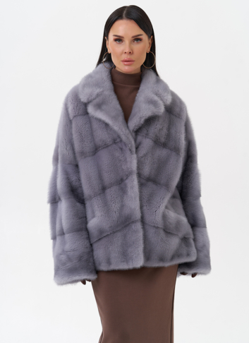 Короткая норковая шуба с английским воротником