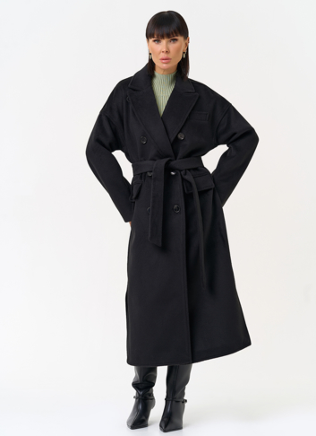 Женское двубортное пальто черного цвета