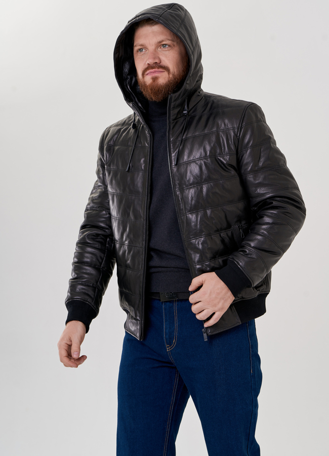 Куртка бомбер черного цвета с капюшоном  модель № 22034, 24372 универмаг малина