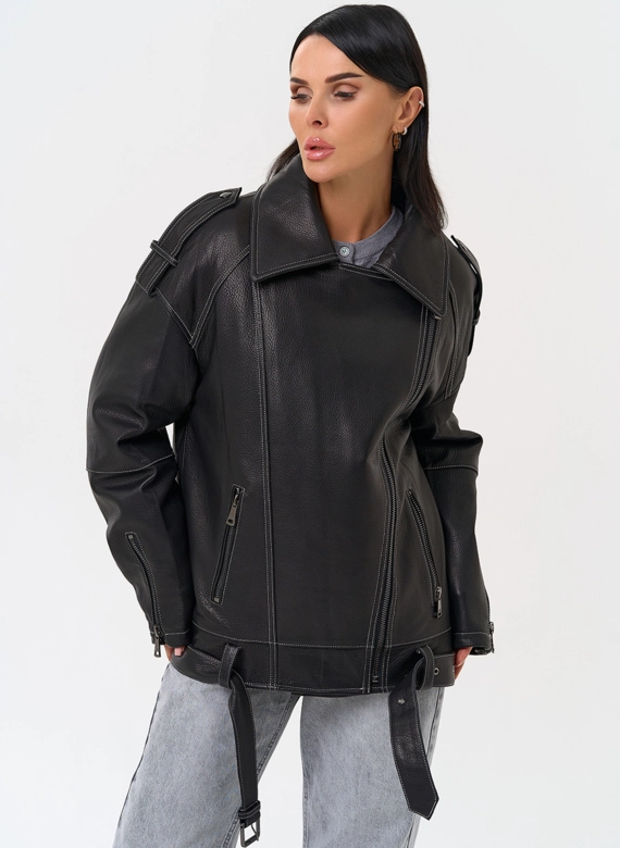 Куртка из натуральной кожи с капюшоном