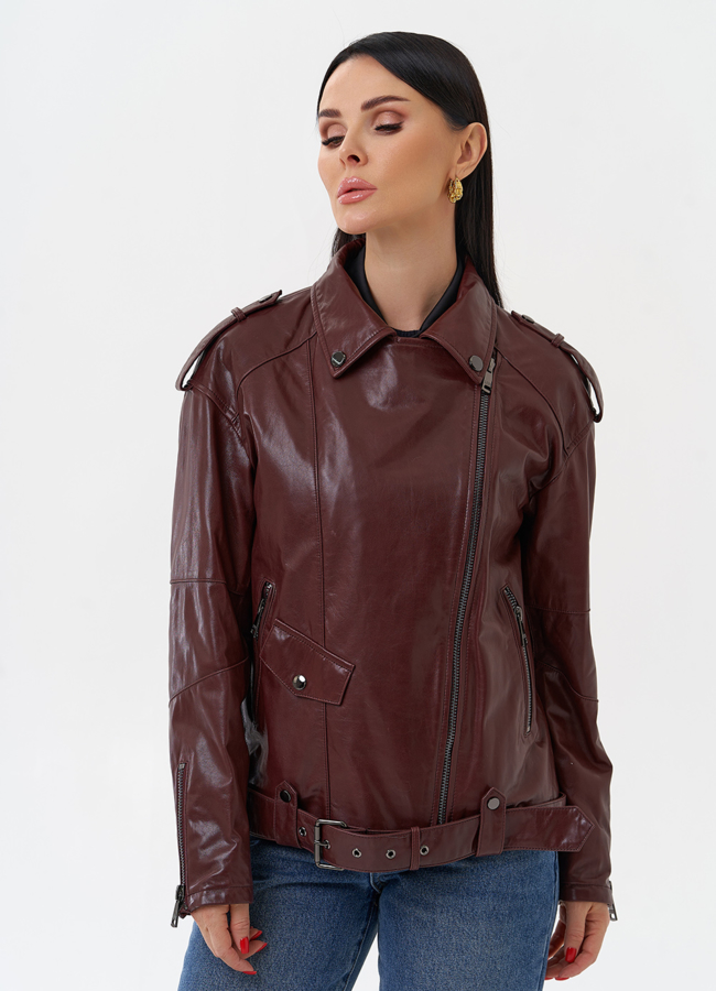 Женская косуха бордового цвета модель № 77877 универмаг малина