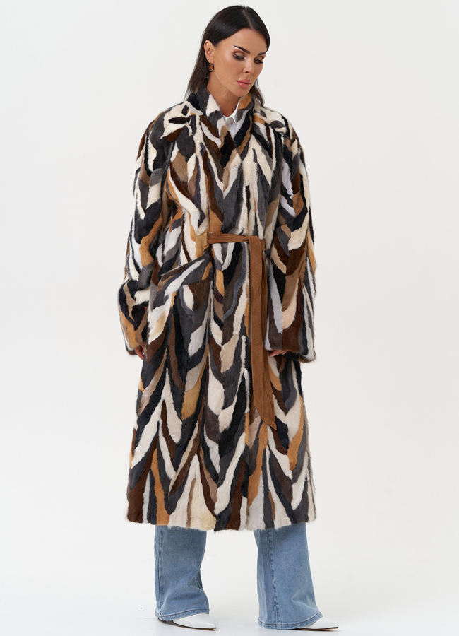 Шуба из норки в стиле пэчворк модель № 31298 универмаг малина