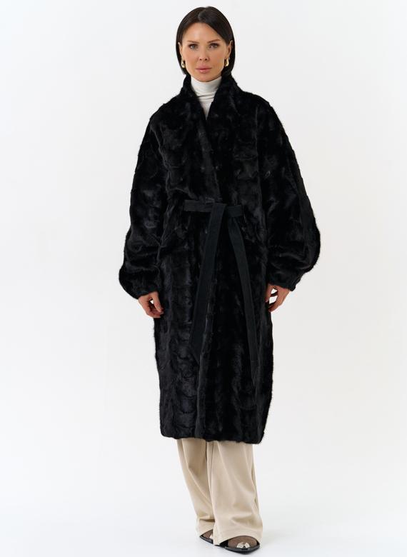 Шуба из меха норки с поясом