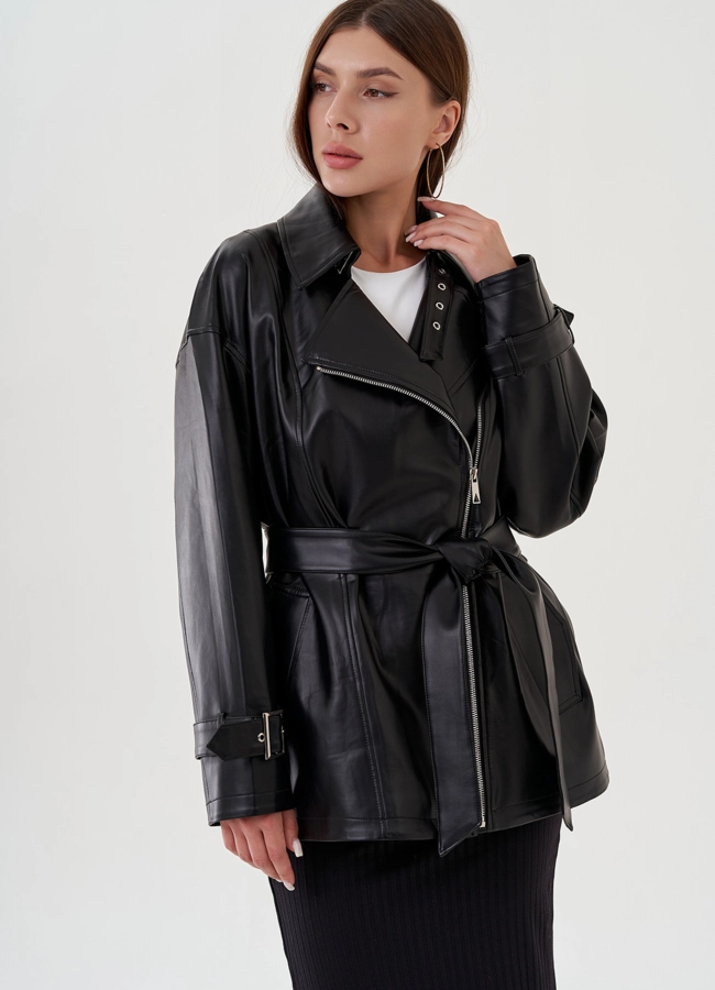 Куртка женская из эко кожи с поясом модель № 81224 универмаг малина