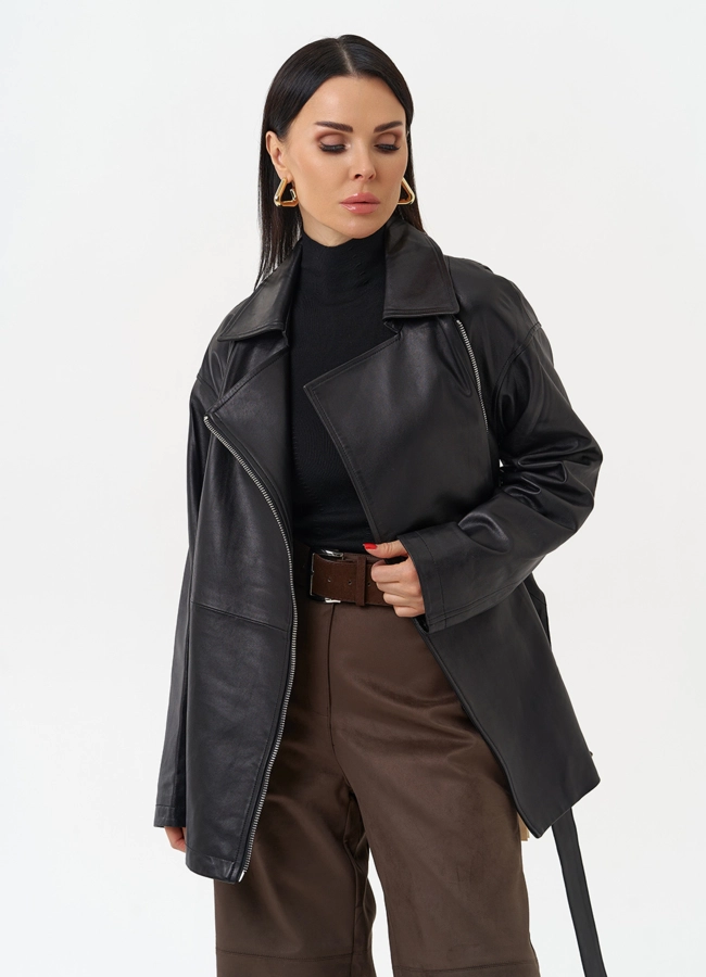 Куртка из натуральной кожи с поясом модель № 30160 универмаг малина