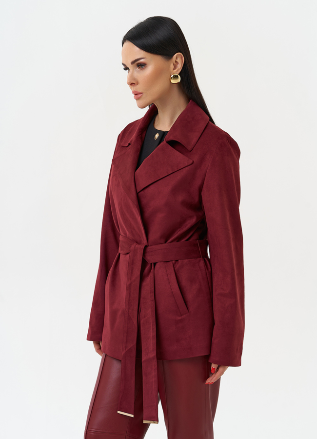 фото Женская куртка из эко замши бордового цвета модель № 30056