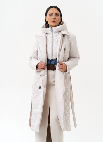 Женское утепленное пальто со съемным капюшоном