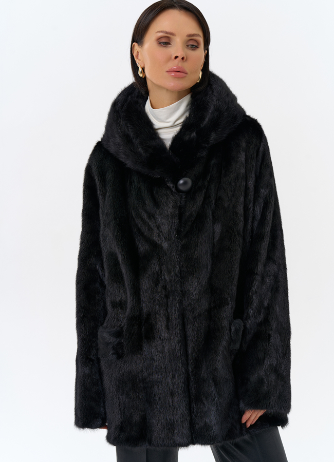 Шуба из меха норки с капюшоном модель № 29104 универмаг малина