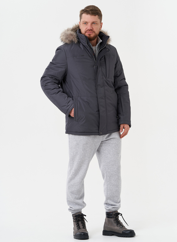 Мужская куртка с капюшоном из меха енота