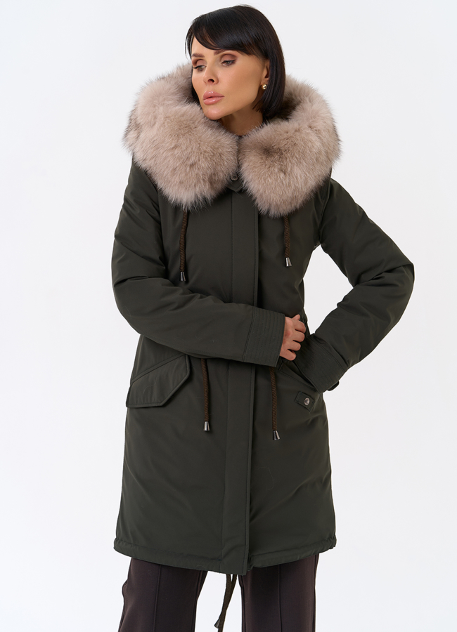 Женская парка с капюшоном из меха песца модель № 31990 универмаг малина