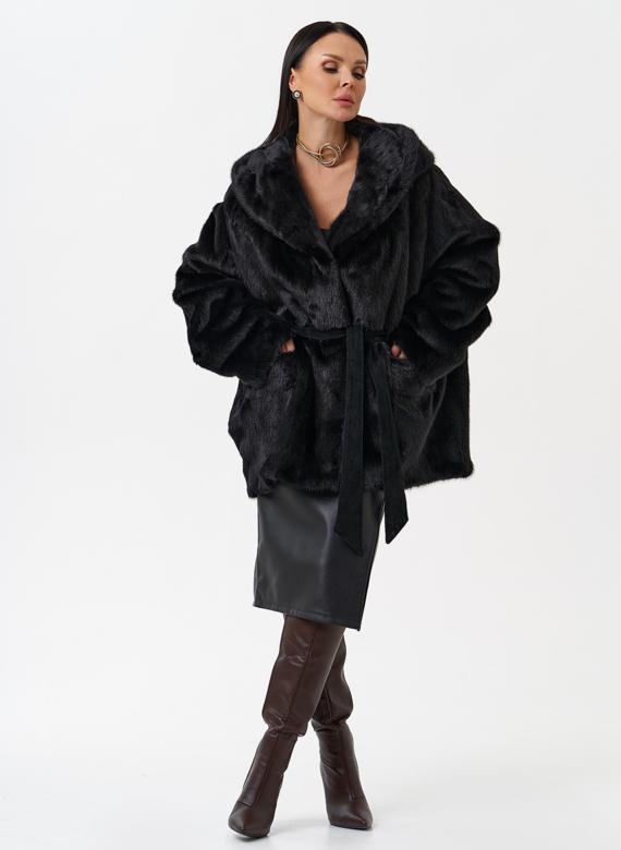 Женская норковая шуба с капюшоном 