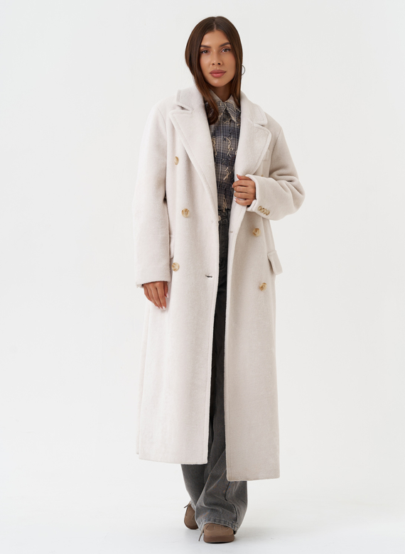 Длинное пальто из шерсти с английским воротником