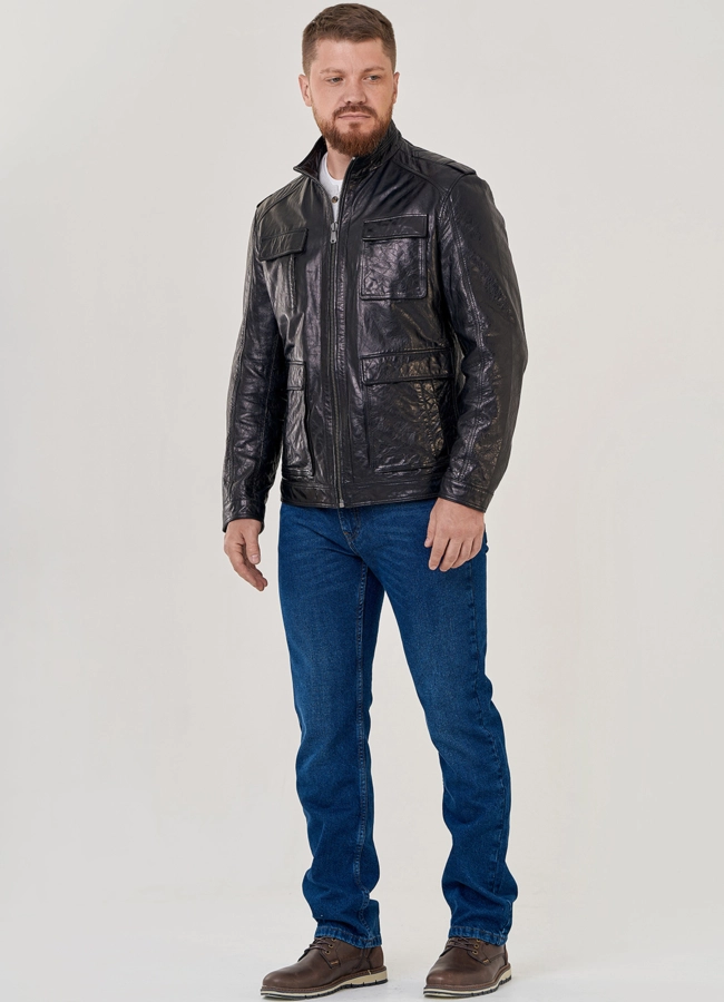 Кожаная куртка с накладными карманами модель № 8055 универмаг малина