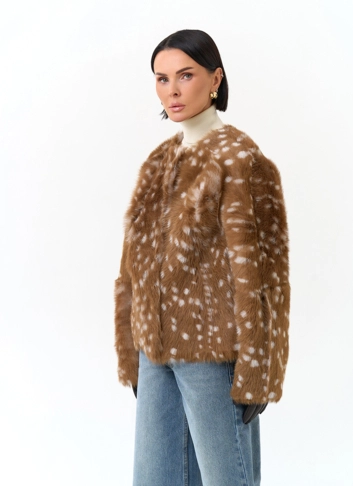 Дубленка двухсторонняя с принтом бемби фото