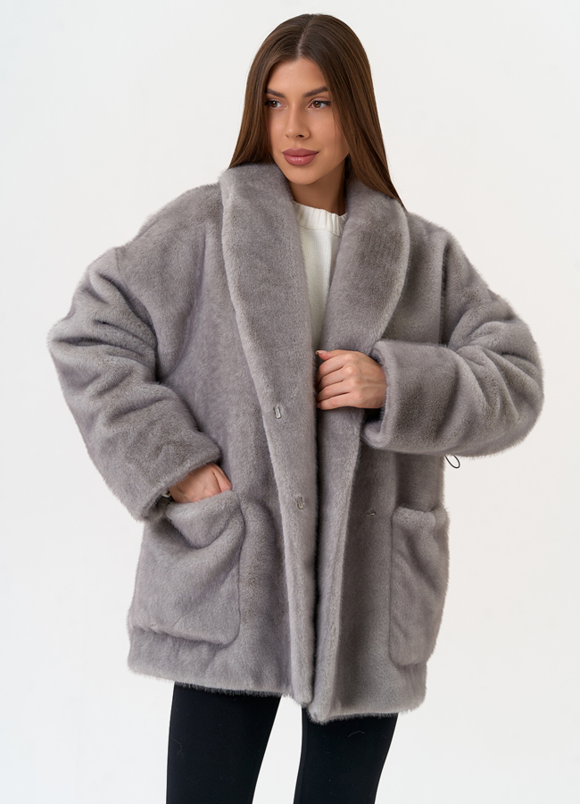 Женская шуба из эко меха с воротником шаль модель № 31503 универмаг малина