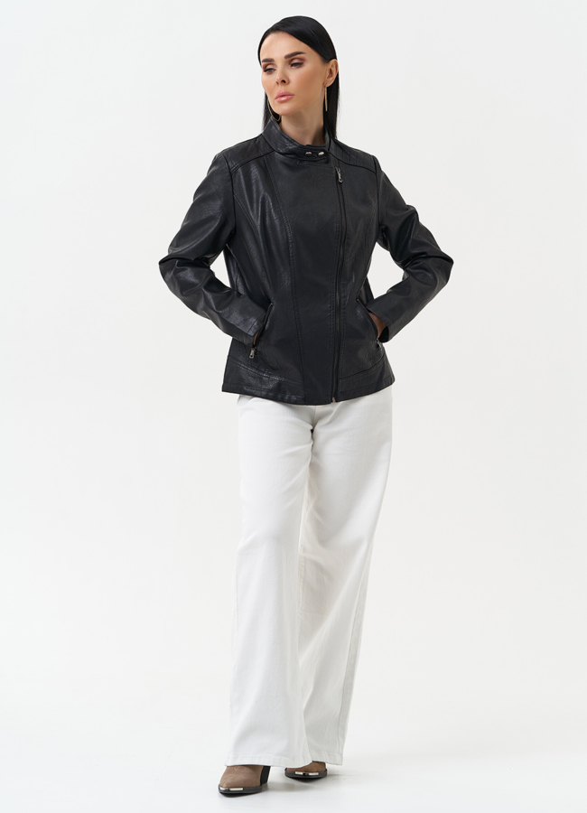 Куртка женская из эко кожи черного цвета модель № 30386 в рассрочку