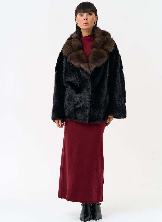 Шуба из меха норки с воротником из меха куницы