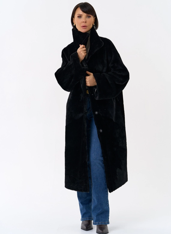 Женская натуральная дубленка черного цвета