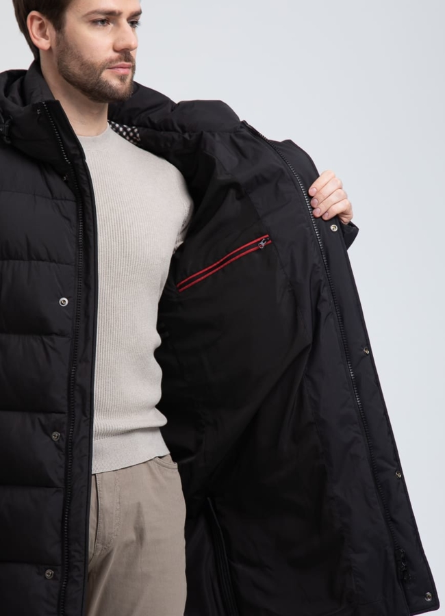 Мужской удлиненный пуховик с капюшоном модель № 32032 универмаг малина