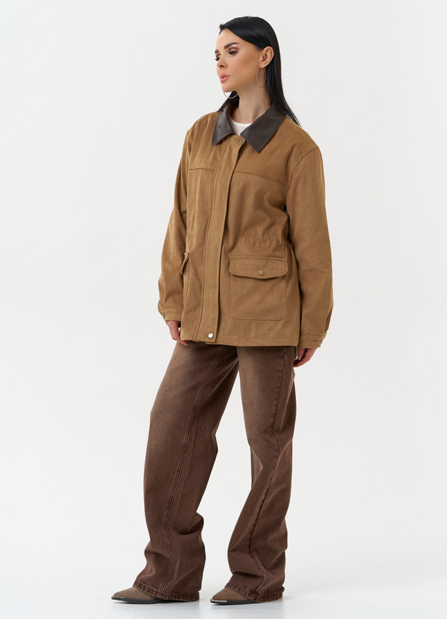 Женская парка из эко замши бежевого цвета модель № 30377 в рассрочку