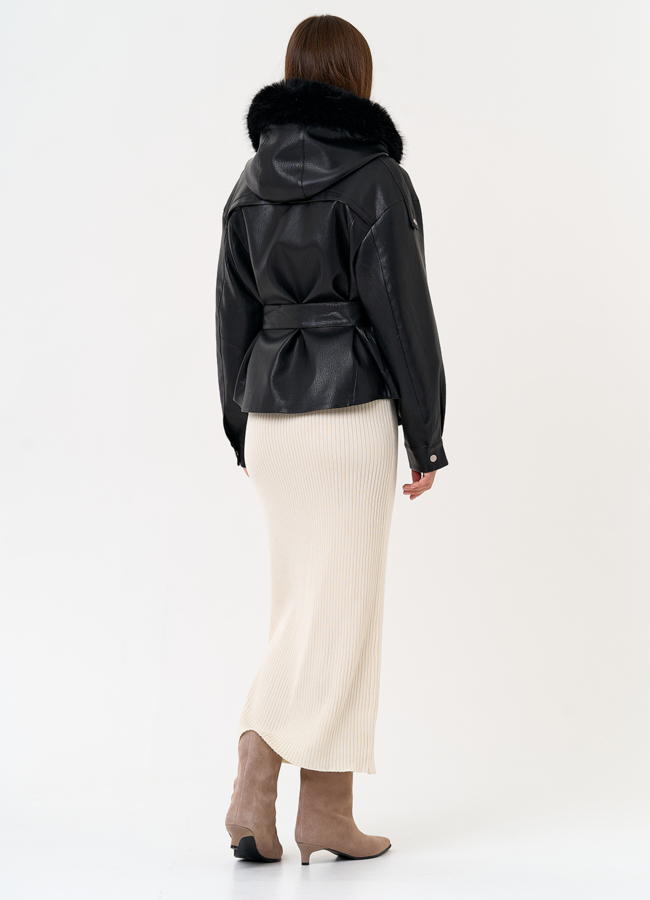 Женская утепленная куртка из эко кожи с поясом модель № 31494 в кредит