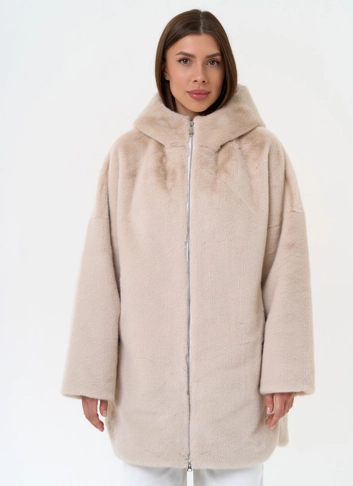 Женская шуба из экомеха с капюшоном