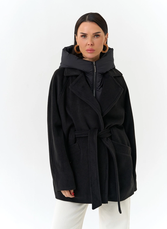 Женское пальто со съемный капюшоном