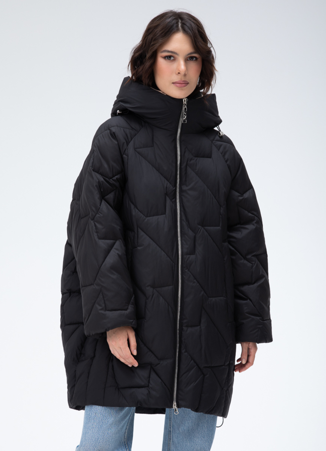 Женский пуховик с капюшоном  модель № 28418 меха малина