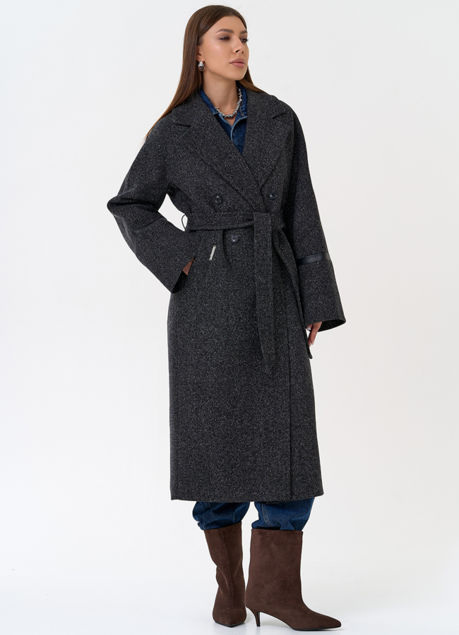 Женское пальто с отделкой из экокожи модель № 31336 универмаг малина