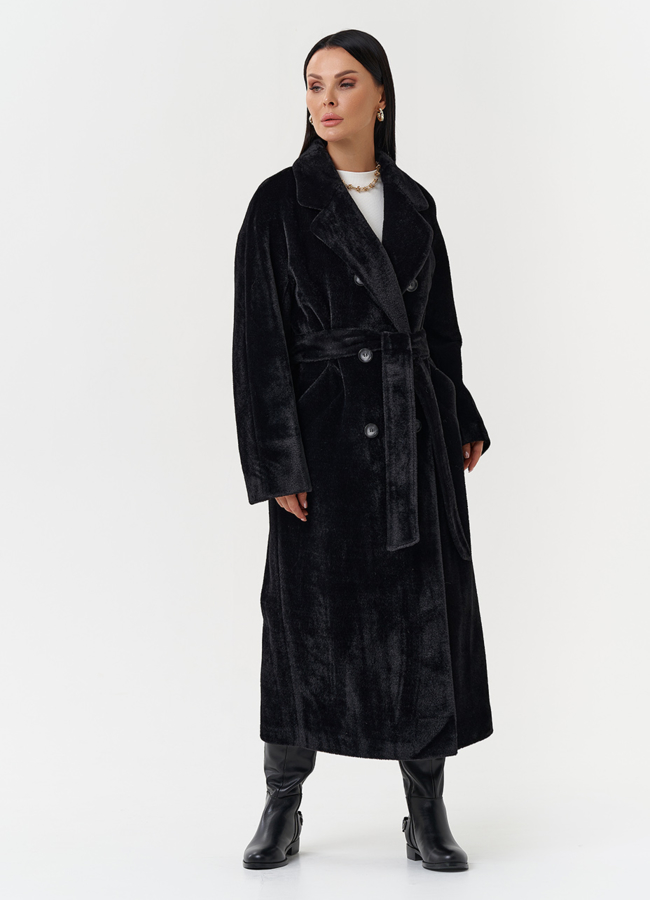 фото Утепленное пальто из эко меха модель № 28104