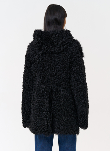 Женская двухсторонняя дубленка с капюшоном