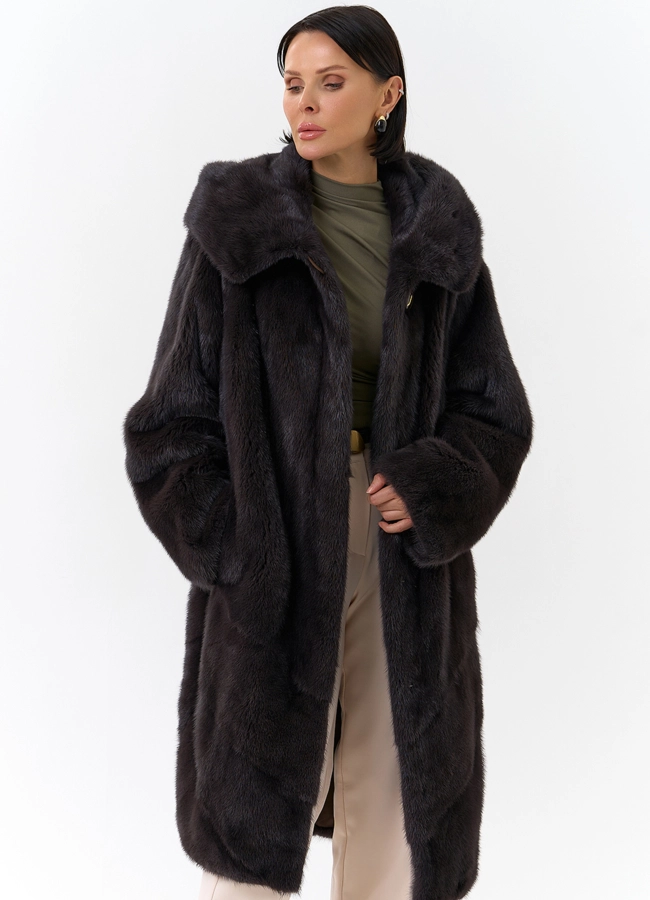 Шуба из норки с капюшоном модель № 31176 универмаг малина