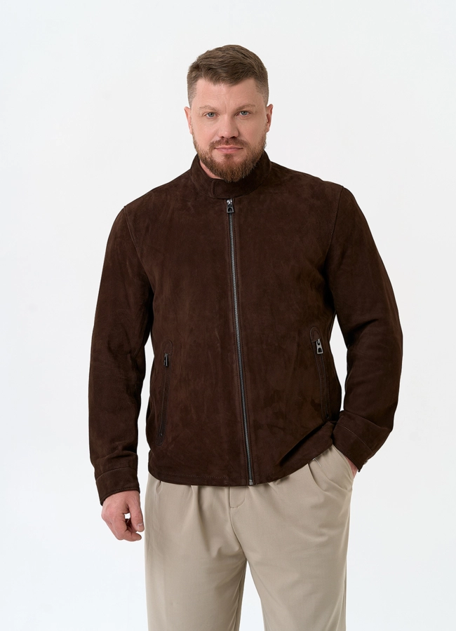 Мужская куртка из натуральной замши модель № 32897 меха малина фото