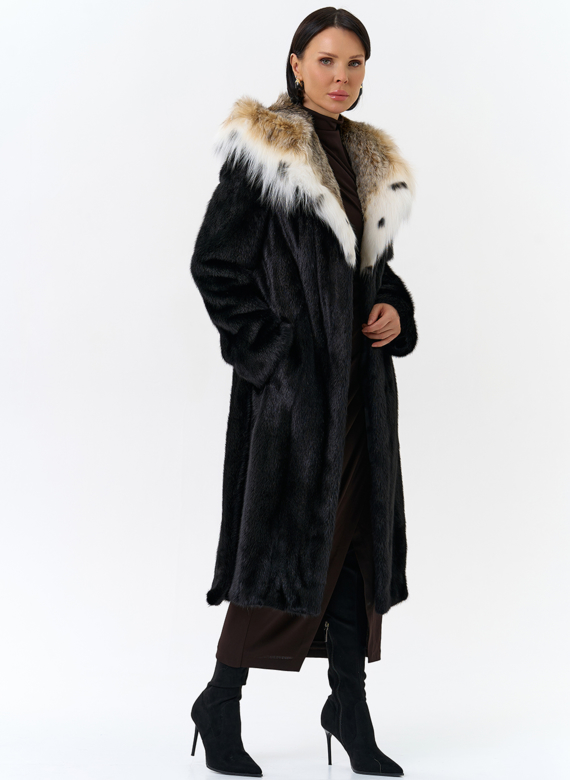 Норковая шуба с рысью в черном цвете