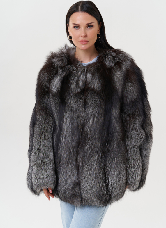 Шуба оверсайз из меха чернобурки