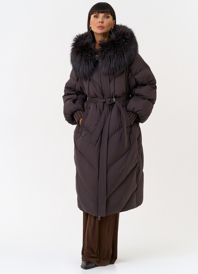 Женский пуховик с капюшоном из меха чернобурки модель № 31538 в рассрочку
