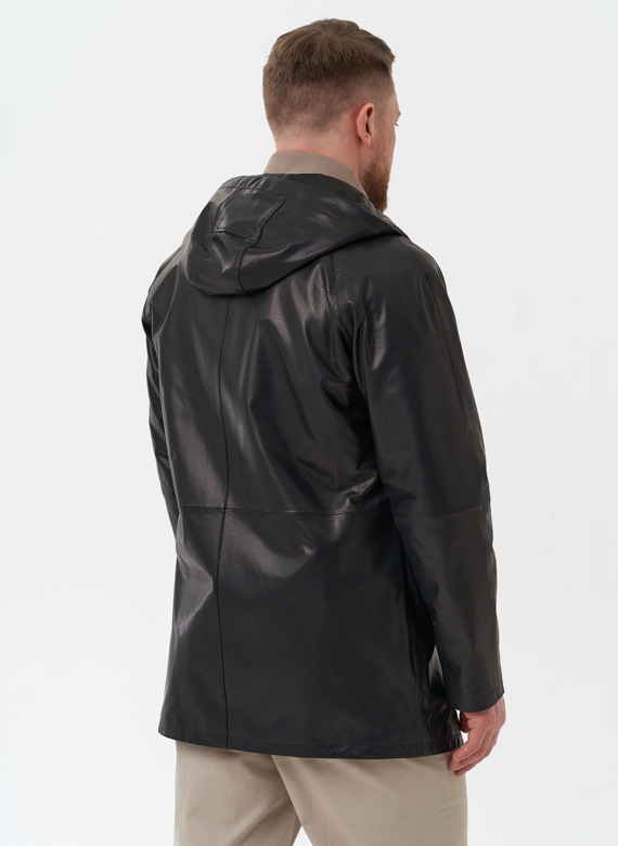 Мужская парка из натуральной кожи с капюшоном