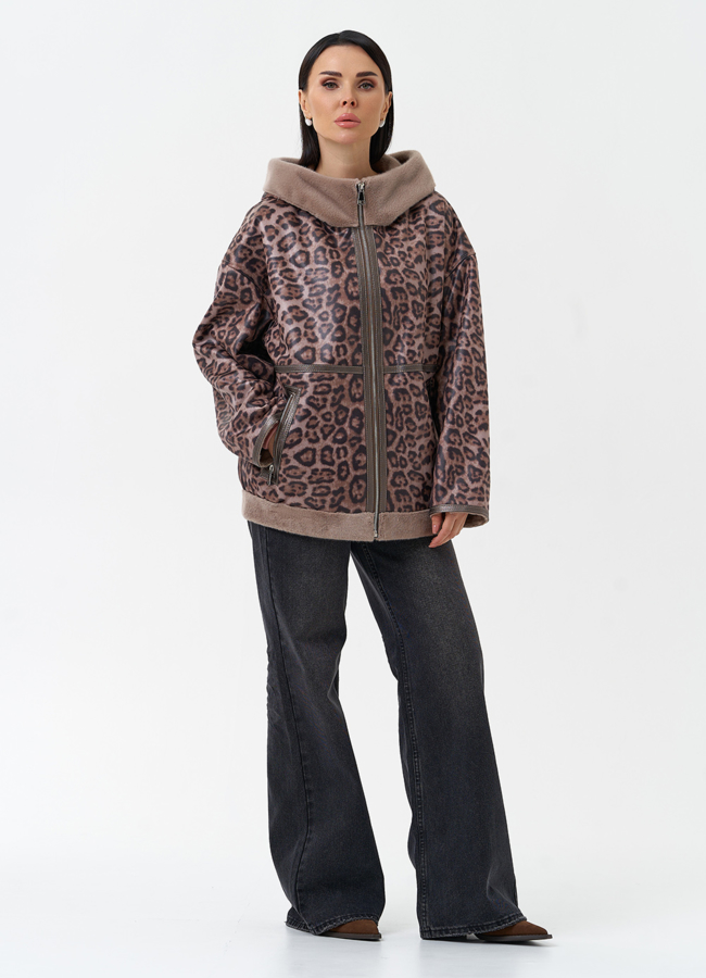 Женская дубленка из эко замши с капюшоном модель № 30208 в рассрочку