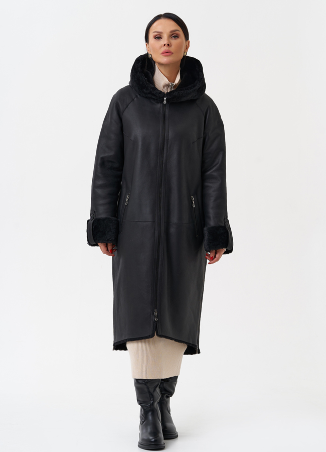 фото Натуральная дубленка с капюшоном модель № 28956